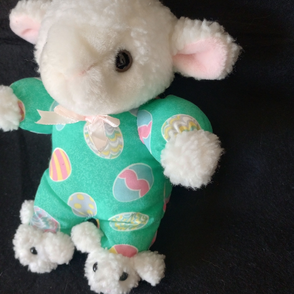 Wal-Mart Baby Lamb 8” Plush Doll Toy Easter Sheep in Bunny Slippers Green - Picture 3 of 6
